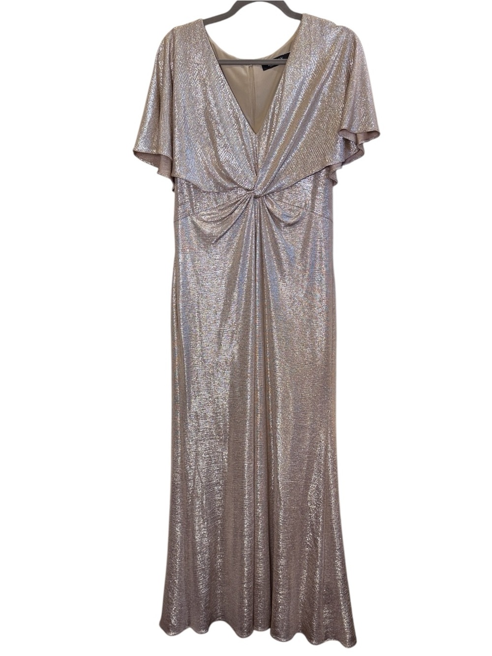 Lauren Ralph Lauren Metallic Gold Cape Overlay Glamorous Jersey Column Gown 12